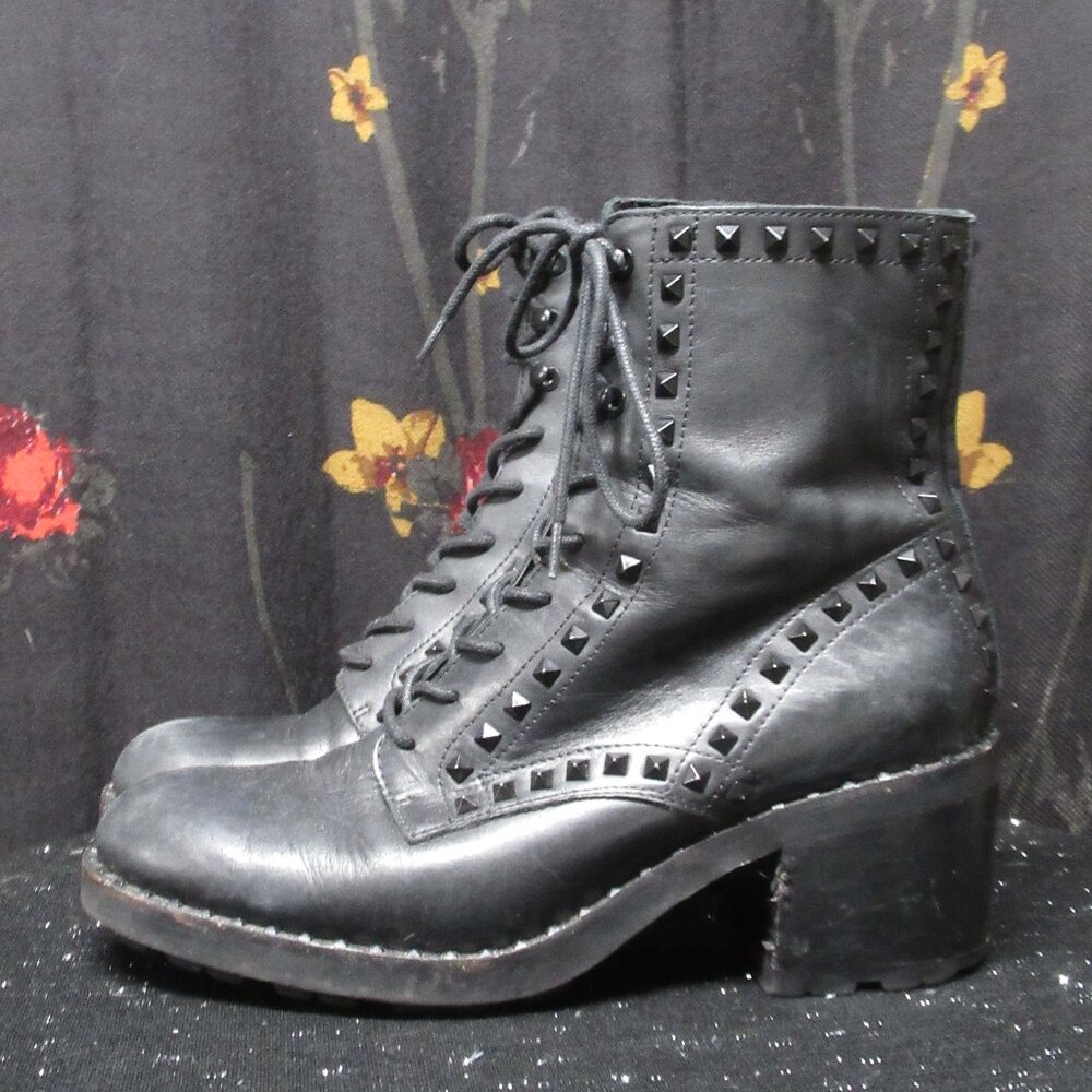 Ash "Xim" Black Leather Studded Lace Up Combat Boots Sz.9/39